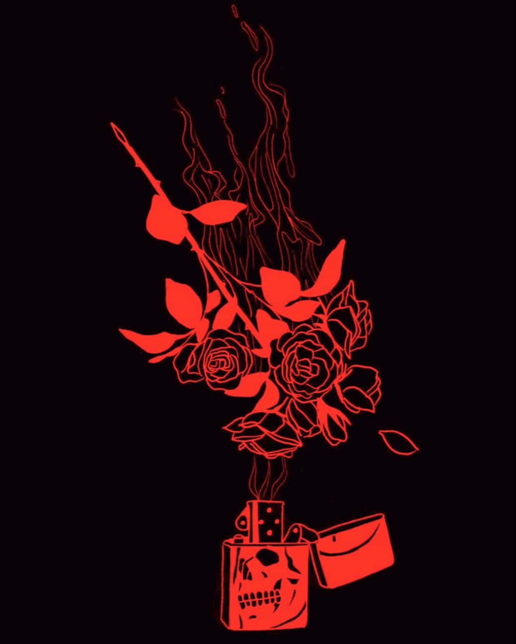 Dark Red Aesthetic, glowing red skull lighter, roses, HD Phone Wallpaper