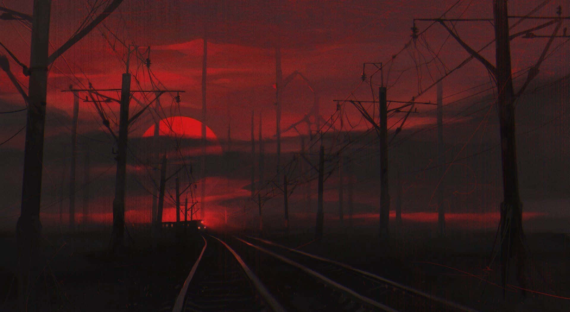 Dark Red Aesthetic, railroad, blood red sunset, HD Desktop Wallpaper