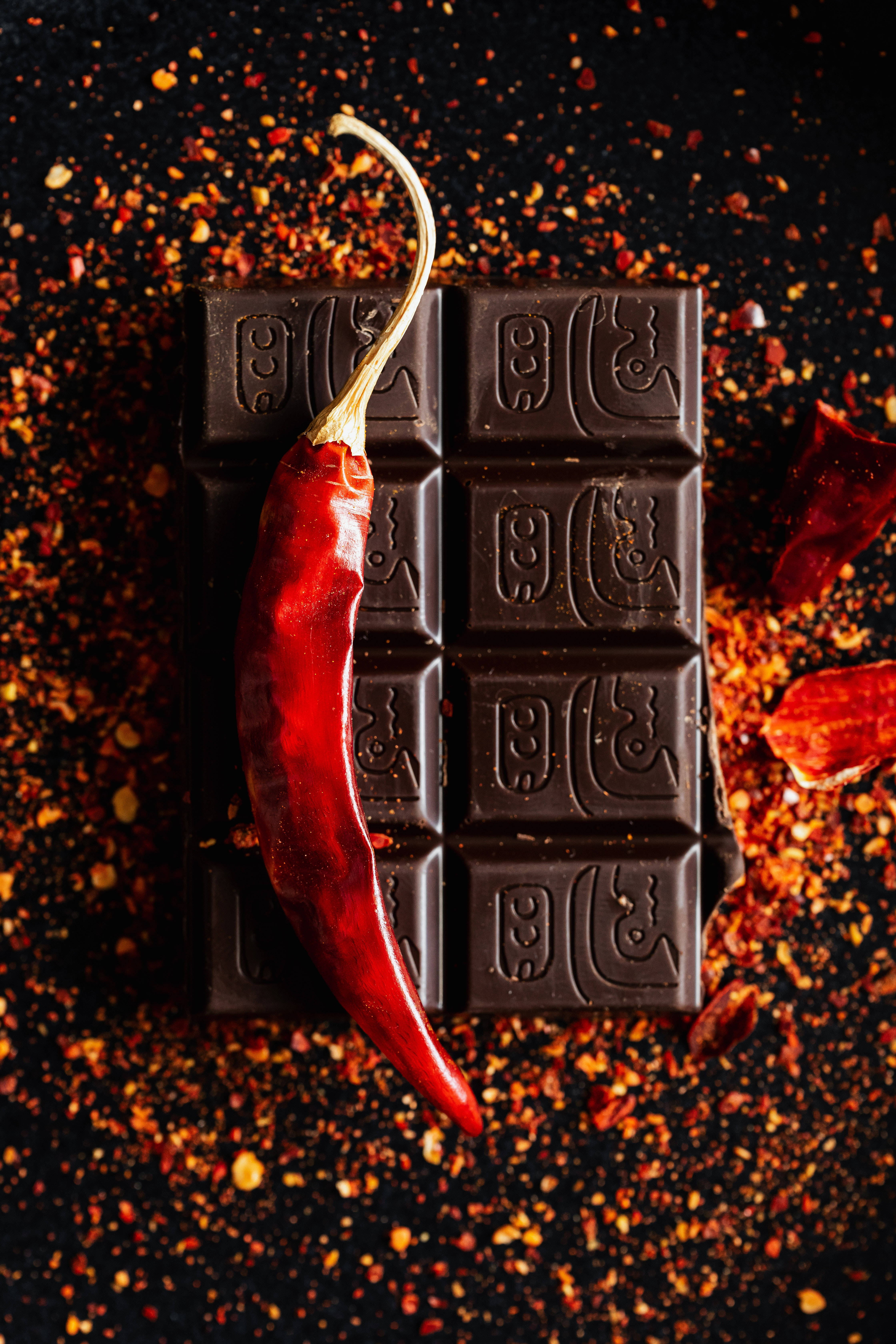 Dark Red, chili pepper, dark chocolate bar, 5K Phone Wallpaper