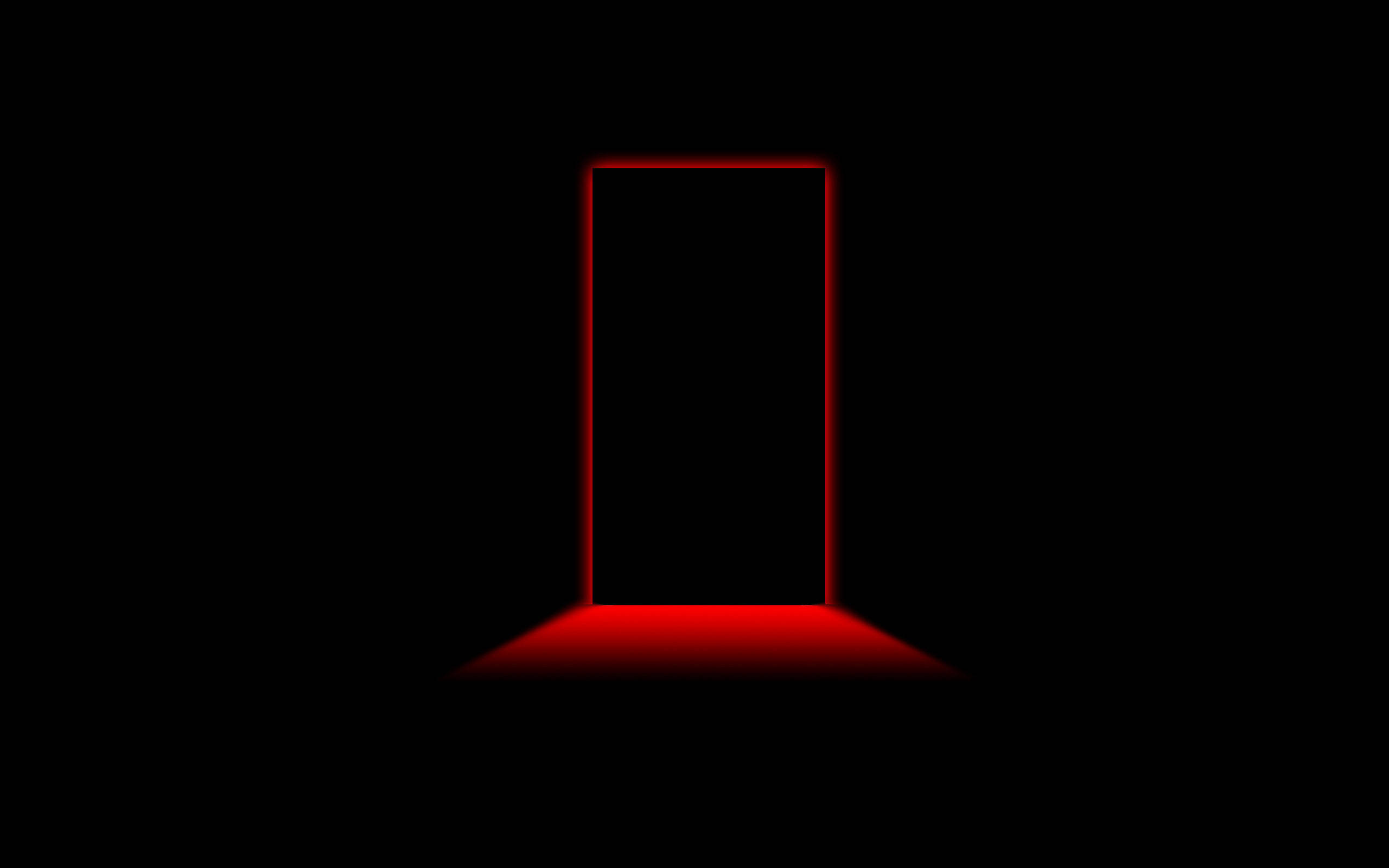 Dark Red, dimmed room, glowing red rectangular doorway, 2K Desktop Wallpaper