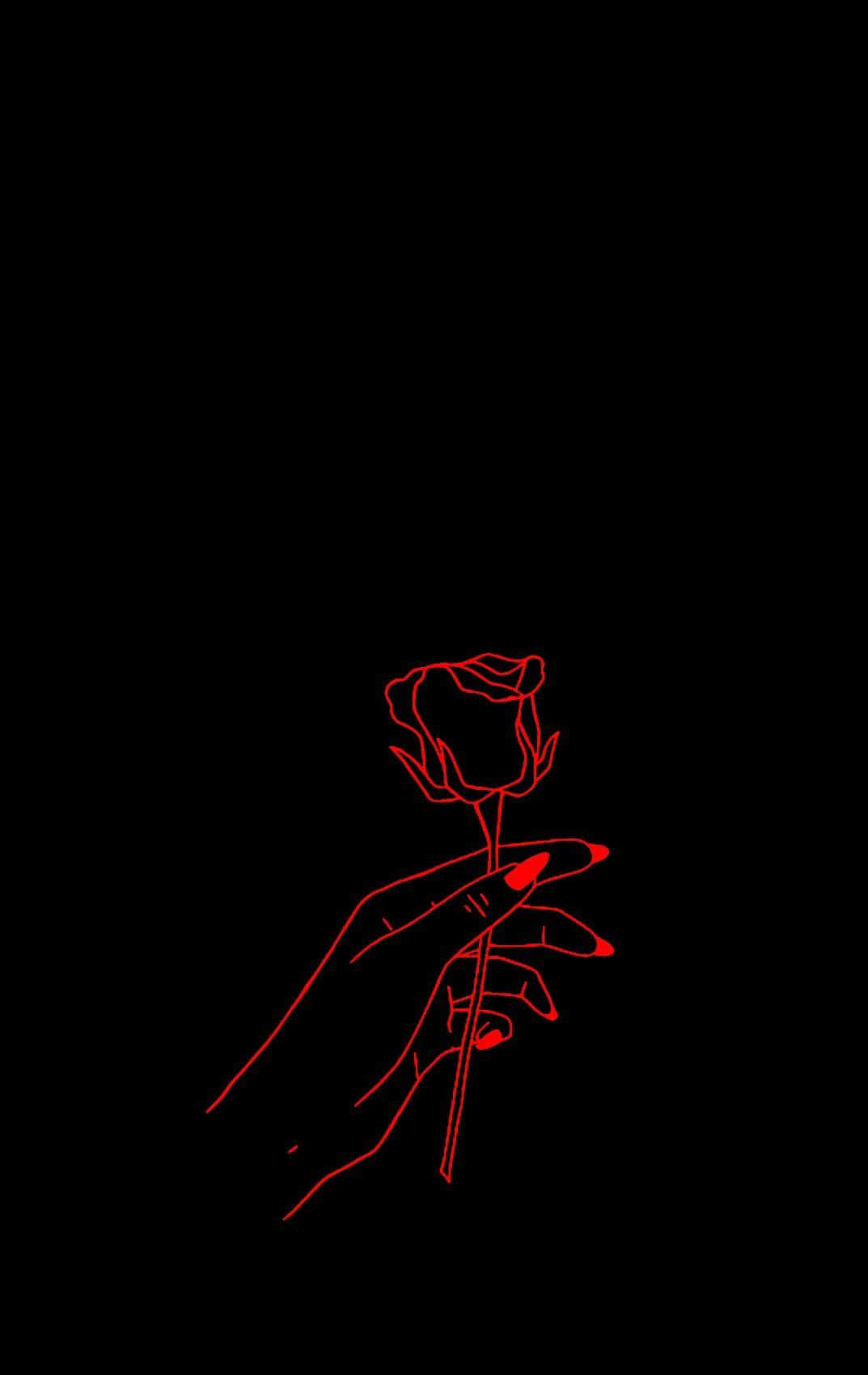 Dark Red Aesthetic, hand holding a rose, minimalist red line drawing, HD Phone Wallpaper