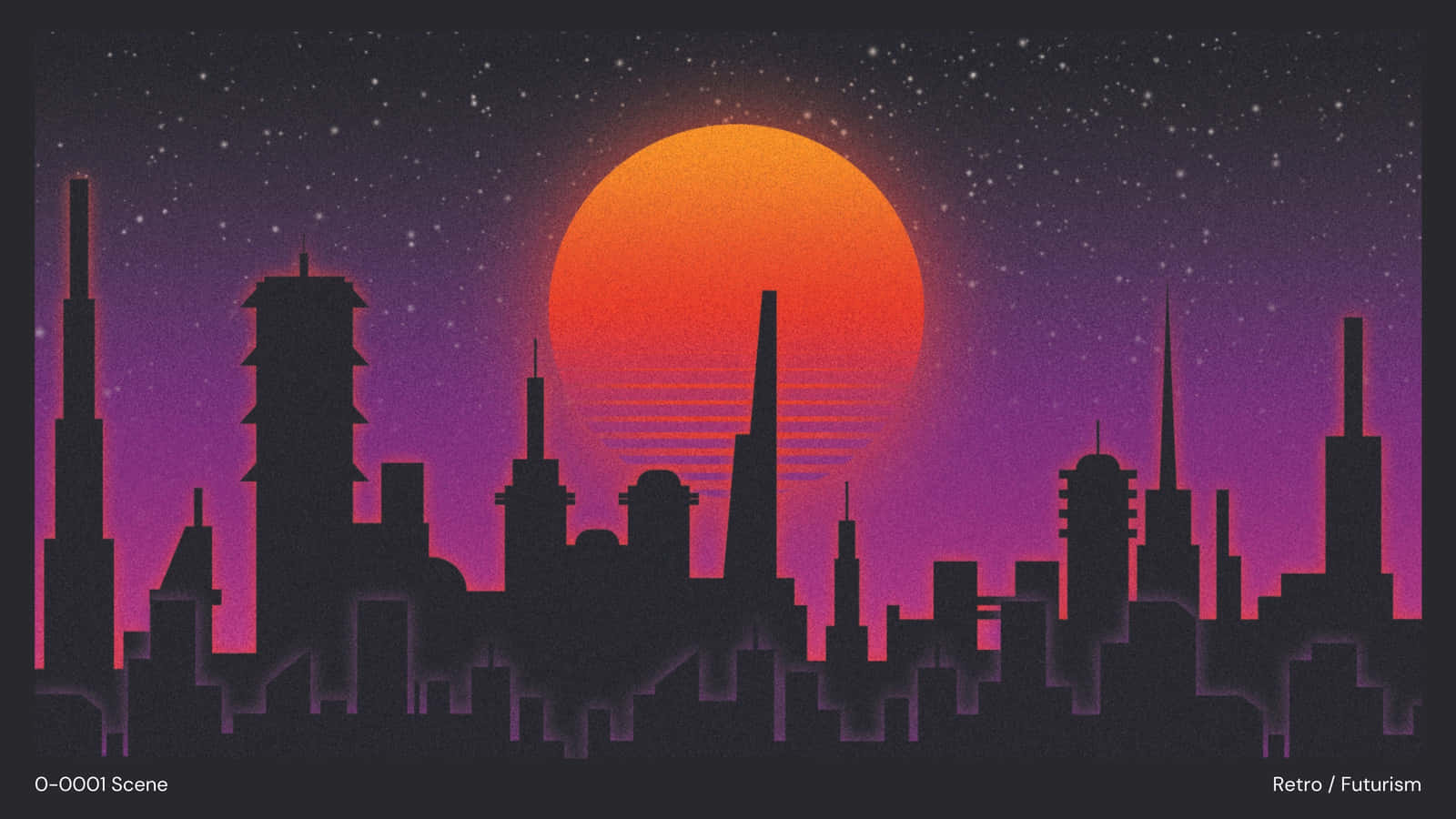 dark retro, retro futuristic city skyline, giant orange sun, HD Desktop Wallpaper