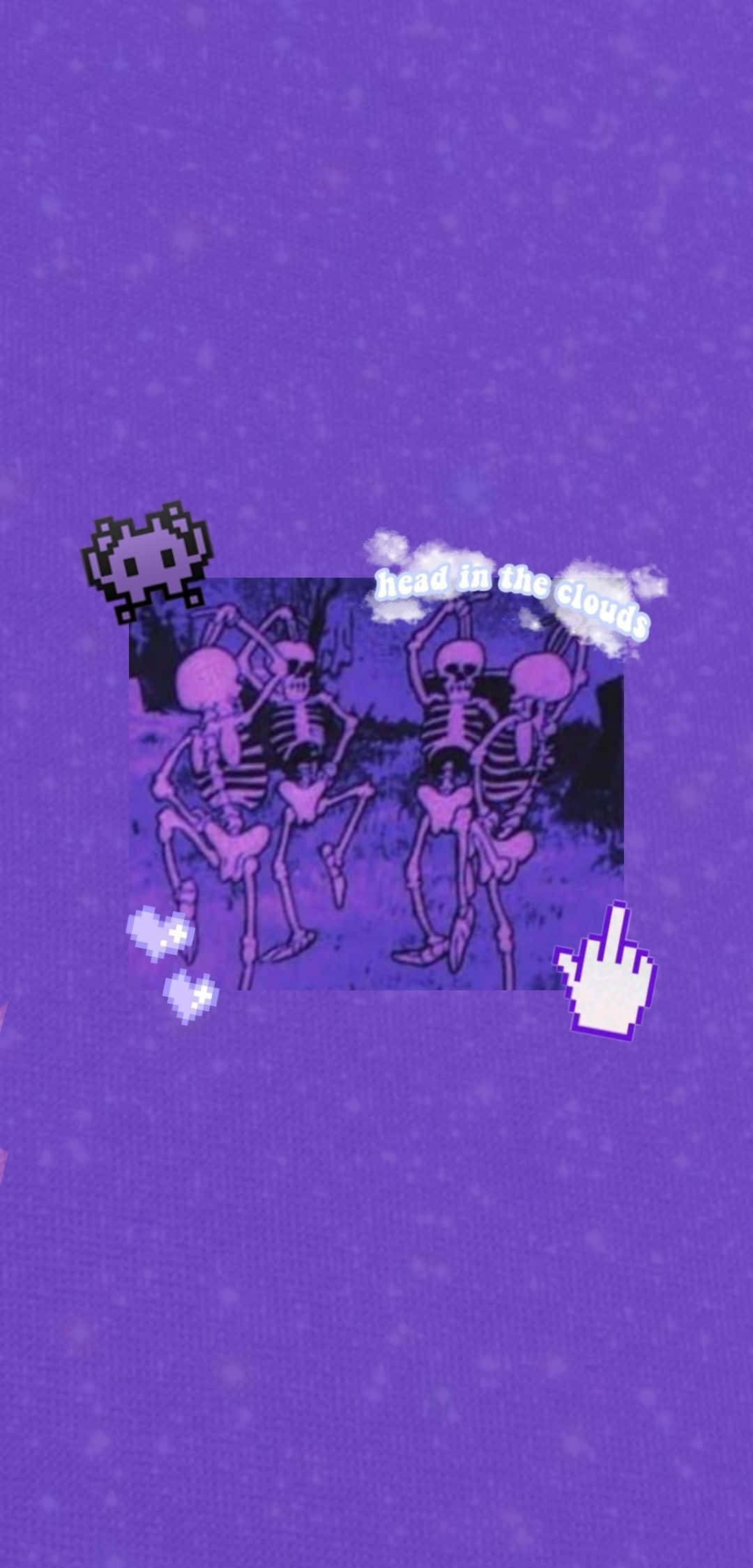 Dark Retro, pixelated skeletons, sparkling purple background, Full HD Phone Wallpaper