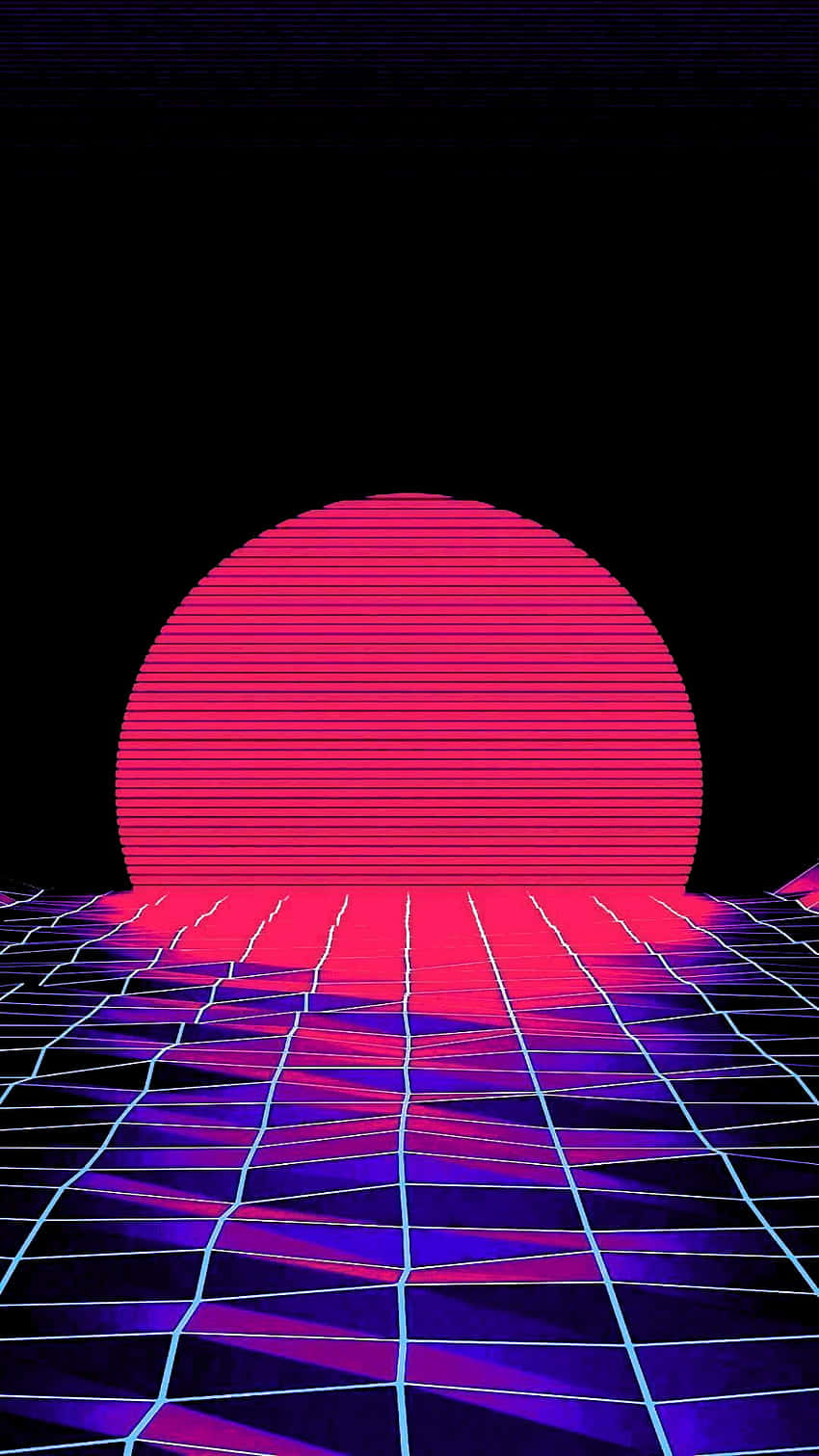 neon grid floor, glowing pink sun, retrofuturistic 80s synthwave scene, HD Phone Wallpaper