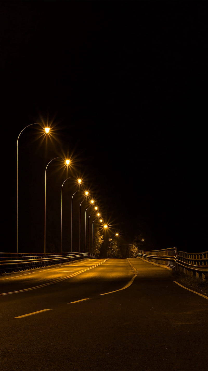 Dark Night Road, street lights, winding road, HD Phone Wallpaper