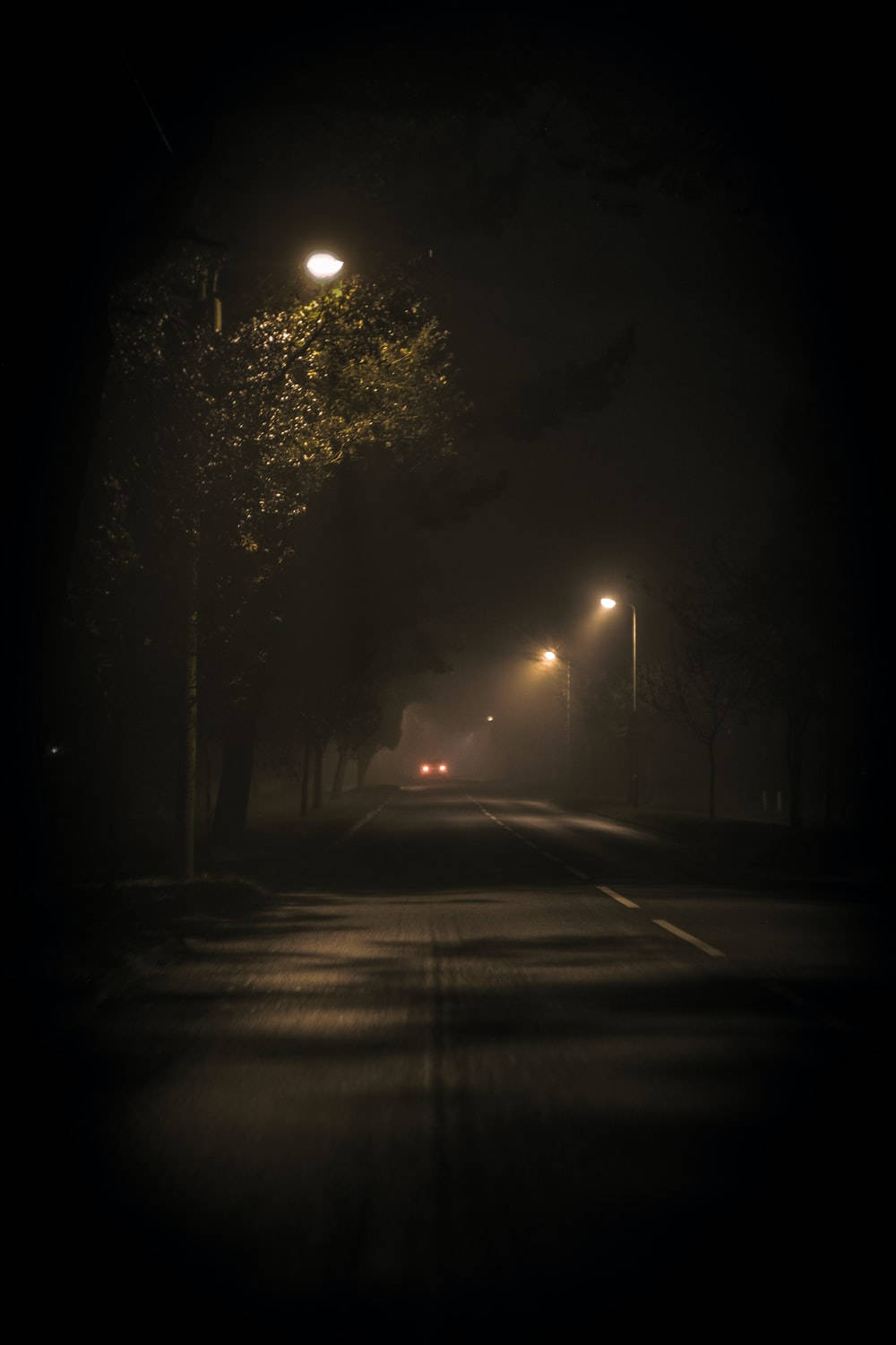 Dark Night Road, sepia colors, misty night road, HD Phone Wallpaper