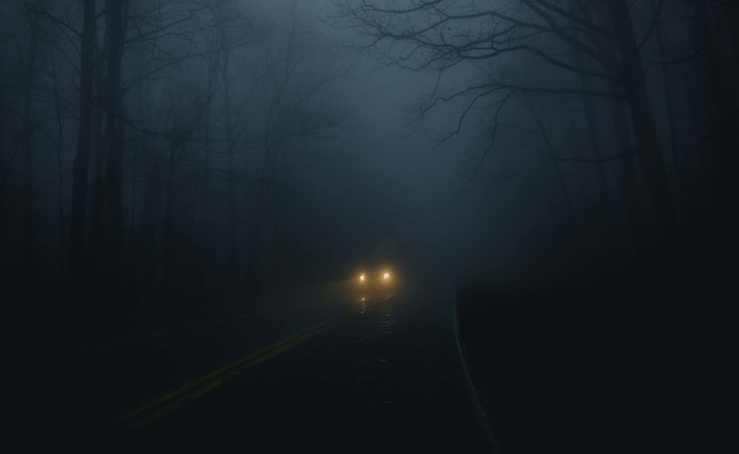 Dark Road, night drive, fog, Full HD Desktop Wallpaper
