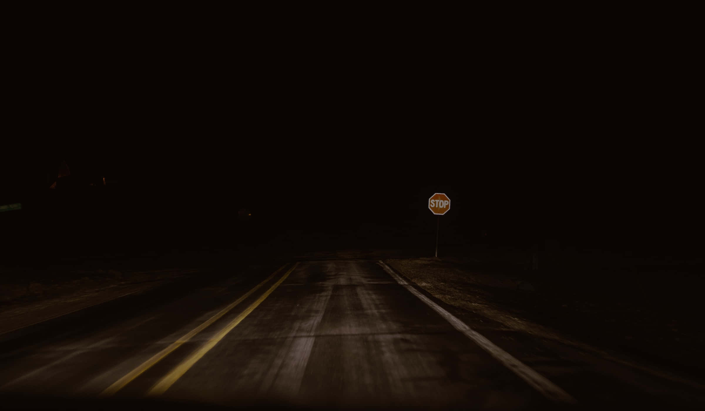 Dark Road, stop sign, dark empty road, Full HD Desktop Wallpaper