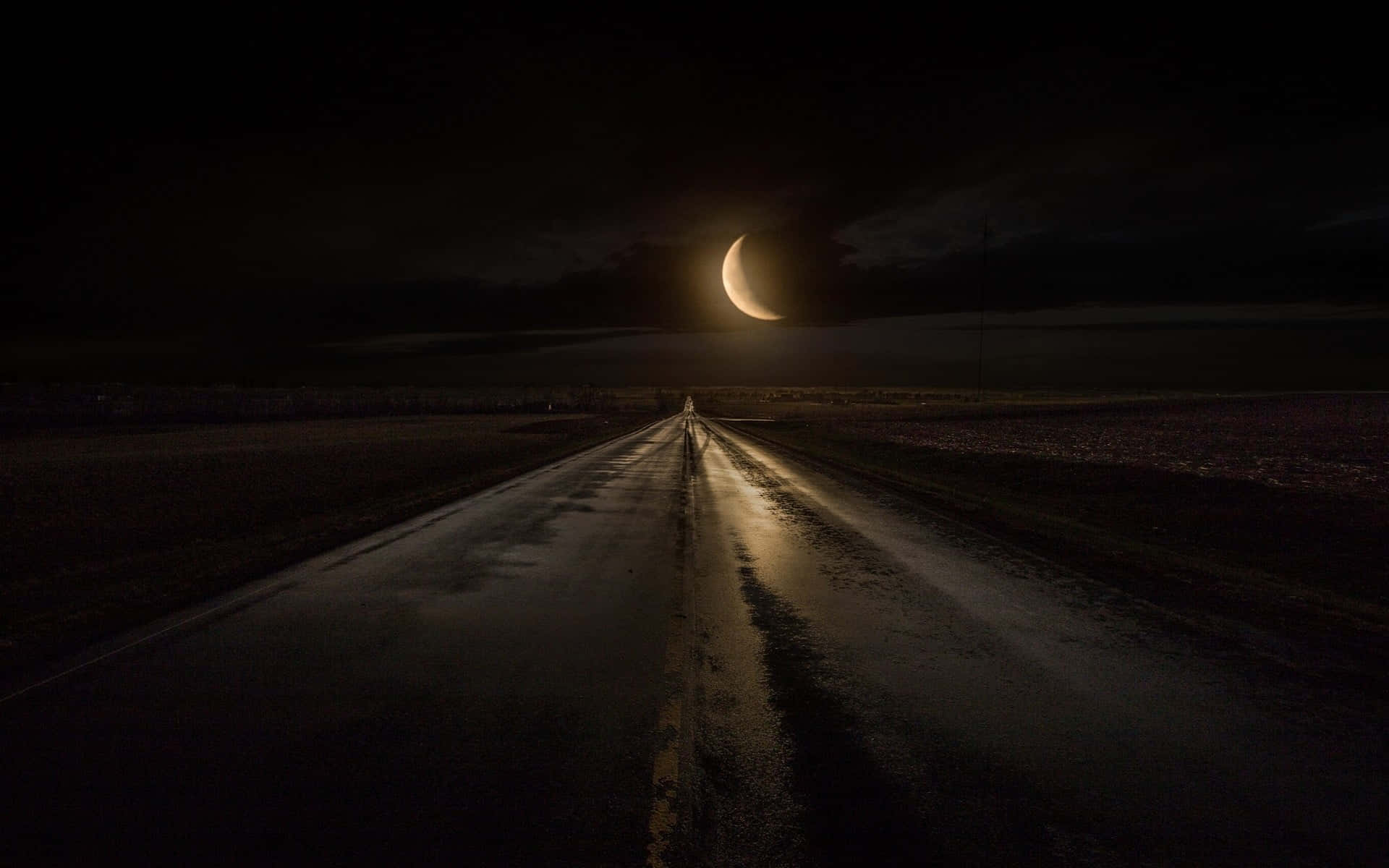 Dark Road, wet road, night, Full HD Desktop Wallpaper