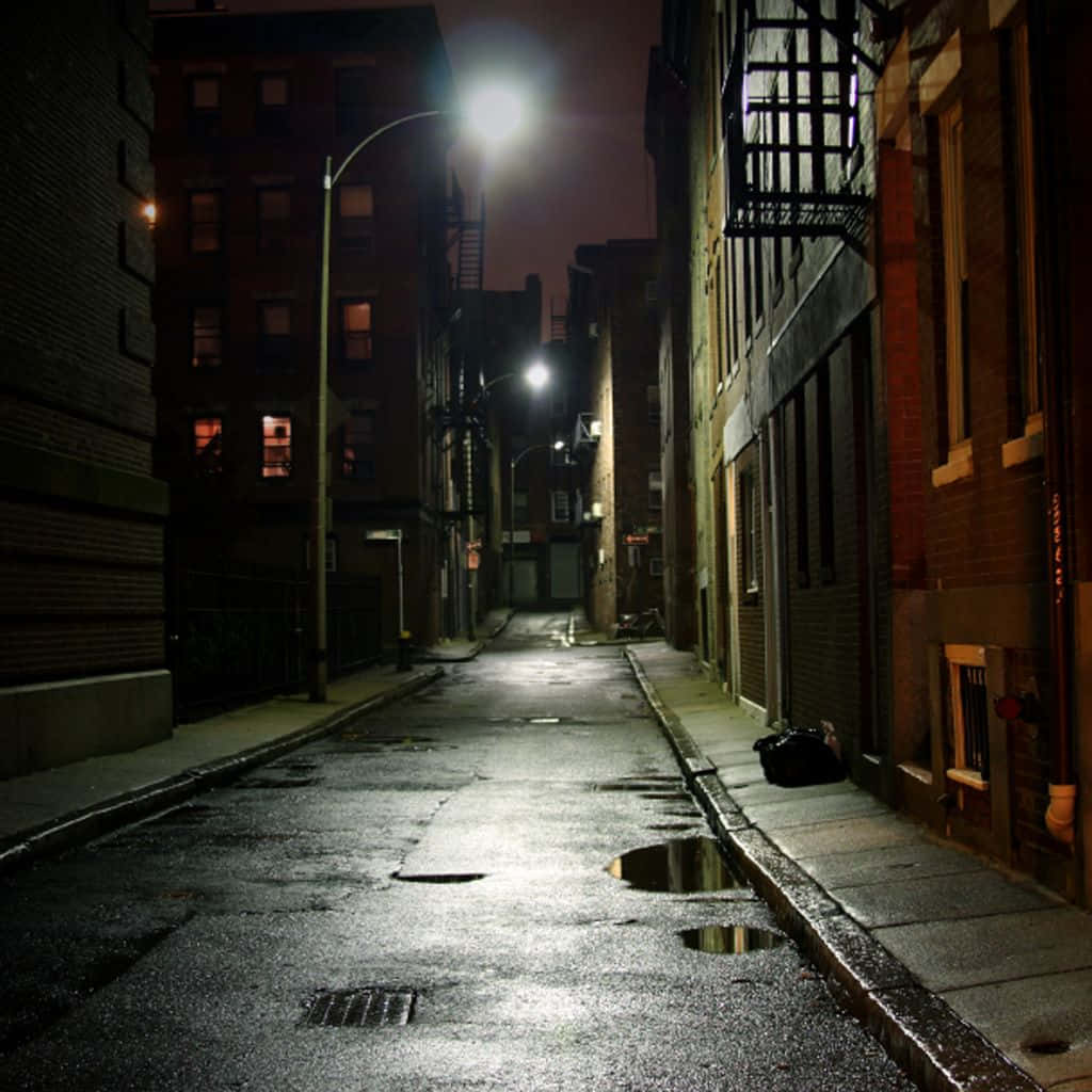 Dark Alleyway, wet urban alley, night, SD Desktop Wallpaper