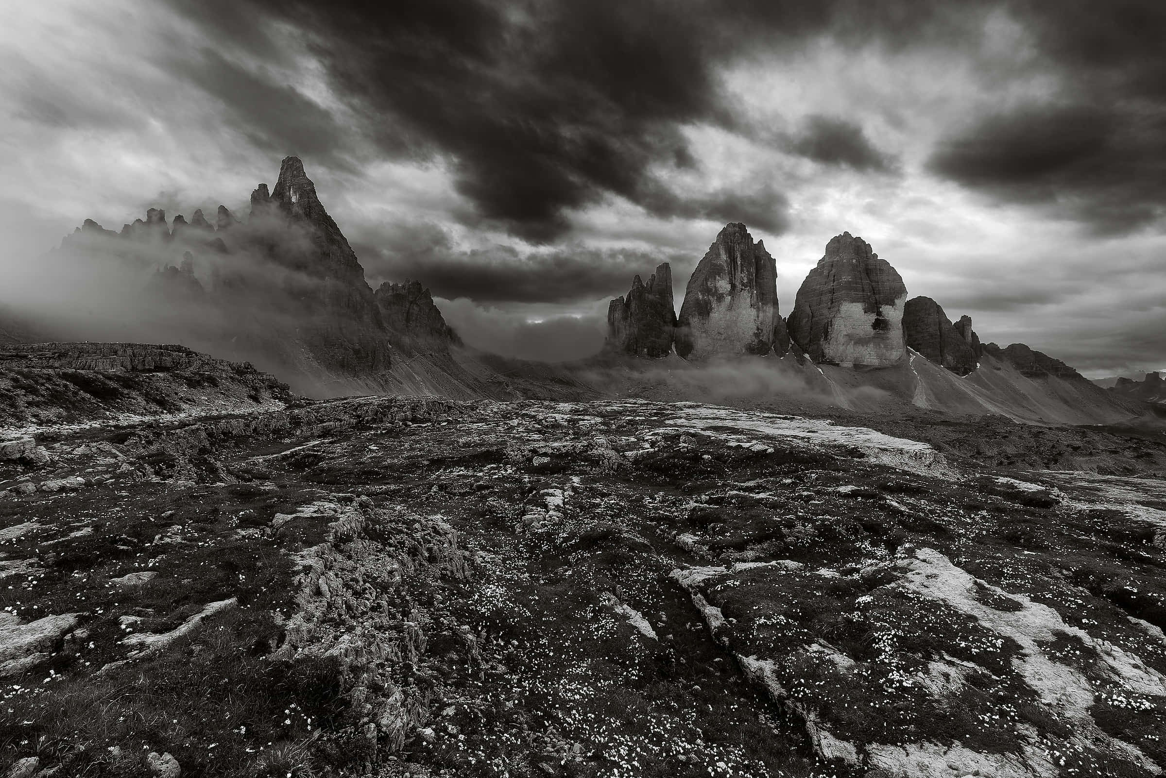 Dark Rock, monochrome, mountain peaks, Full HD Desktop Wallpaper