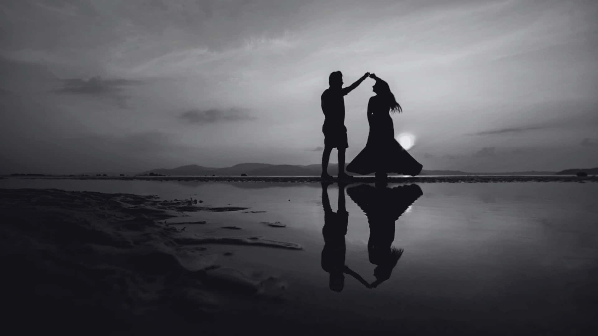 Dark Romance Silhouettes, couple, wet sand, Full HD Desktop Wallpaper