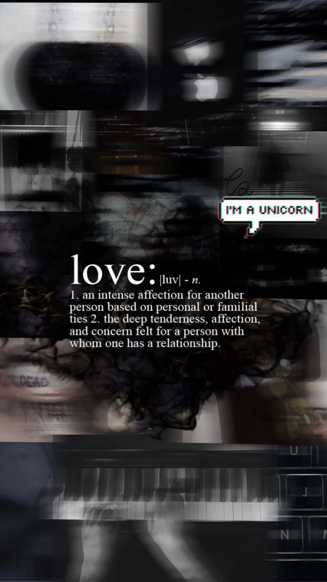 Dark Romance, glitchy text overlays, word love, Full HD Phone Wallpaper