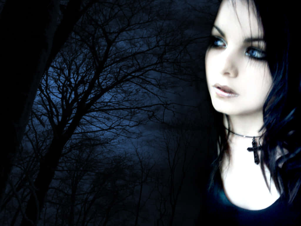 Gothic Fashion, pale woman, striking blue eyes, SD Desktop Wallpaper