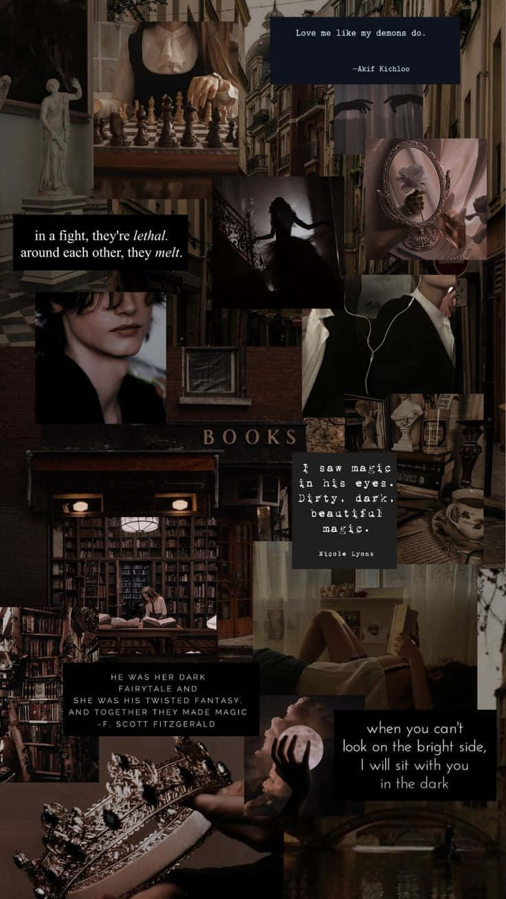 Dark Romance Aesthetic, bookshelves, chess statues, HD Phone Wallpaper