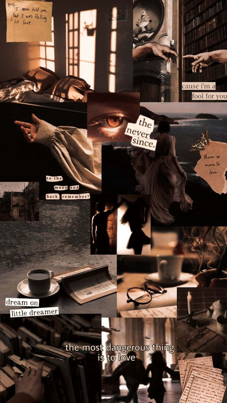 Dark Romance Collage Aesthetic, sepia-toned, romantic quotes, HD Phone Wallpaper
