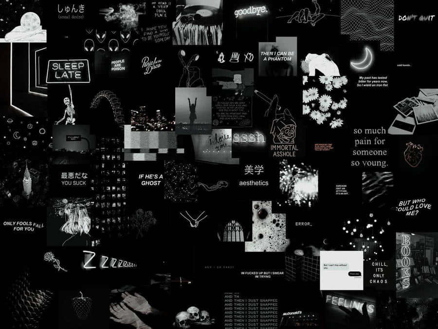 Dark Romance Aesthetic, glitchy text art, skulls, SD Desktop Wallpaper