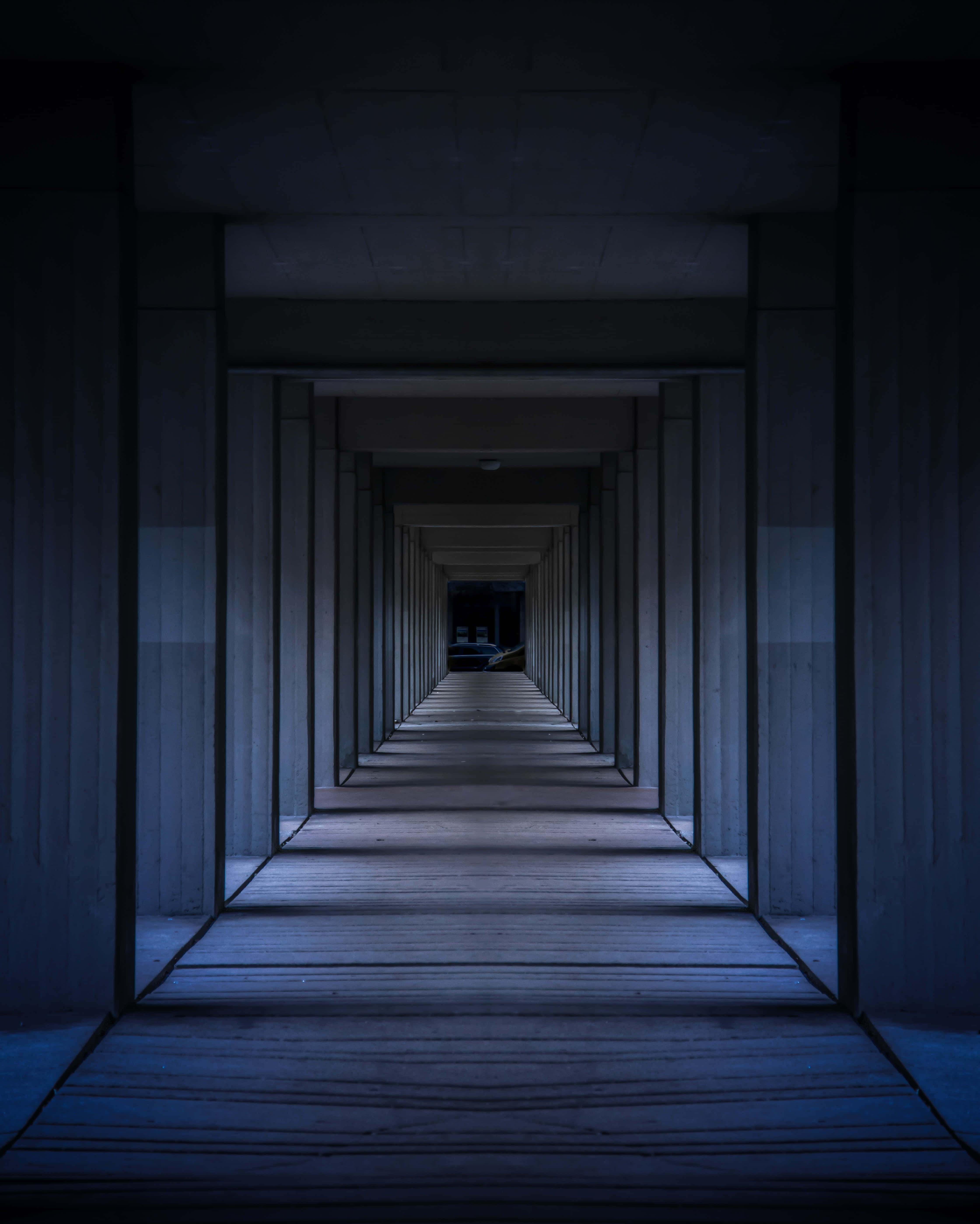 dark room, wooden pier tunnel, dimly lit, 5K Phone Wallpaper