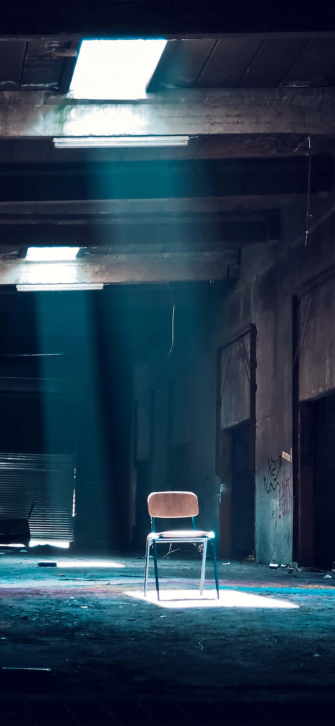 Dark Room, cool blue light, abandoned warehouse, Full HD Phone Wallpaper