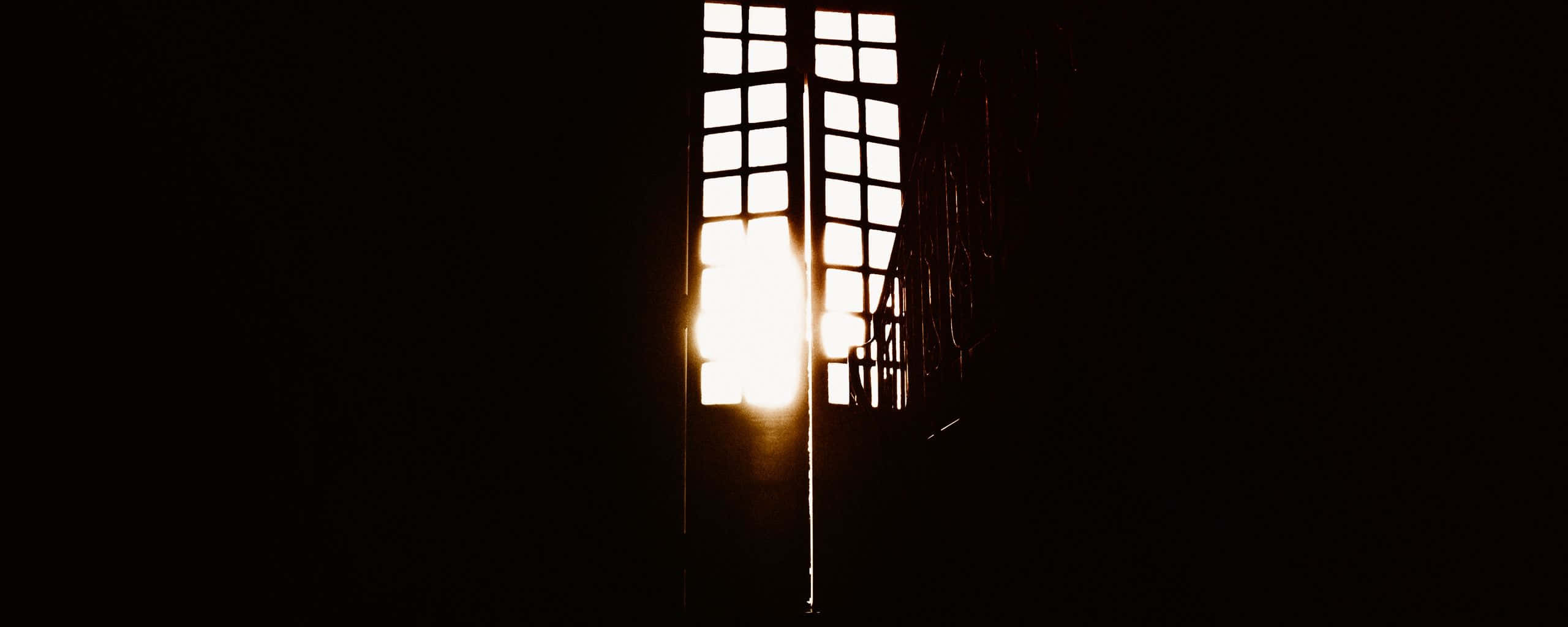 Dark Room, tall narrow window, golden light, 2K Desktop Wallpaper