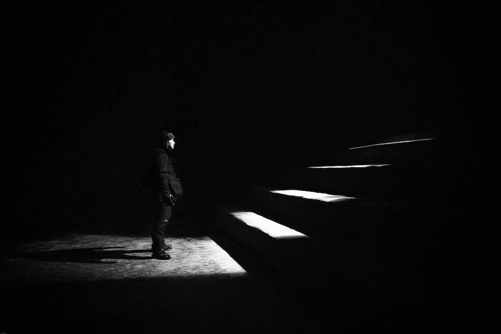 Dark Sad Man, staircase, tunnel, SD Desktop Wallpaper