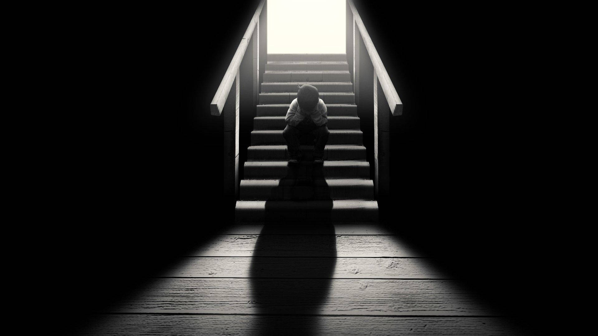 Dark Sad, stairs, lone figure, Full HD Desktop Wallpaper