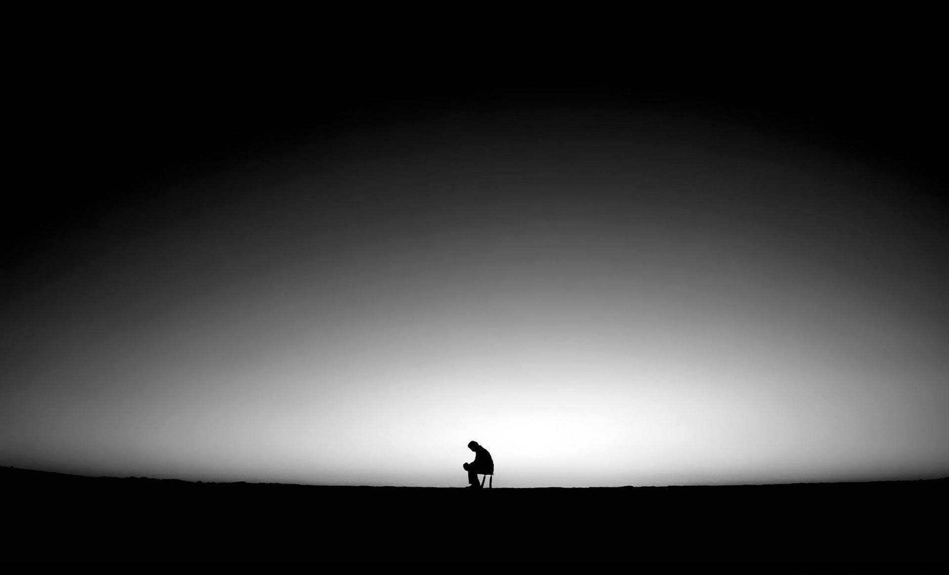 Dark Sad, silhouetted figure, stool, Full HD Desktop Wallpaper