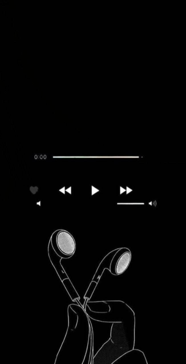 Dark Sad Headset, white line drawing, earphones, SD Phone Wallpaper