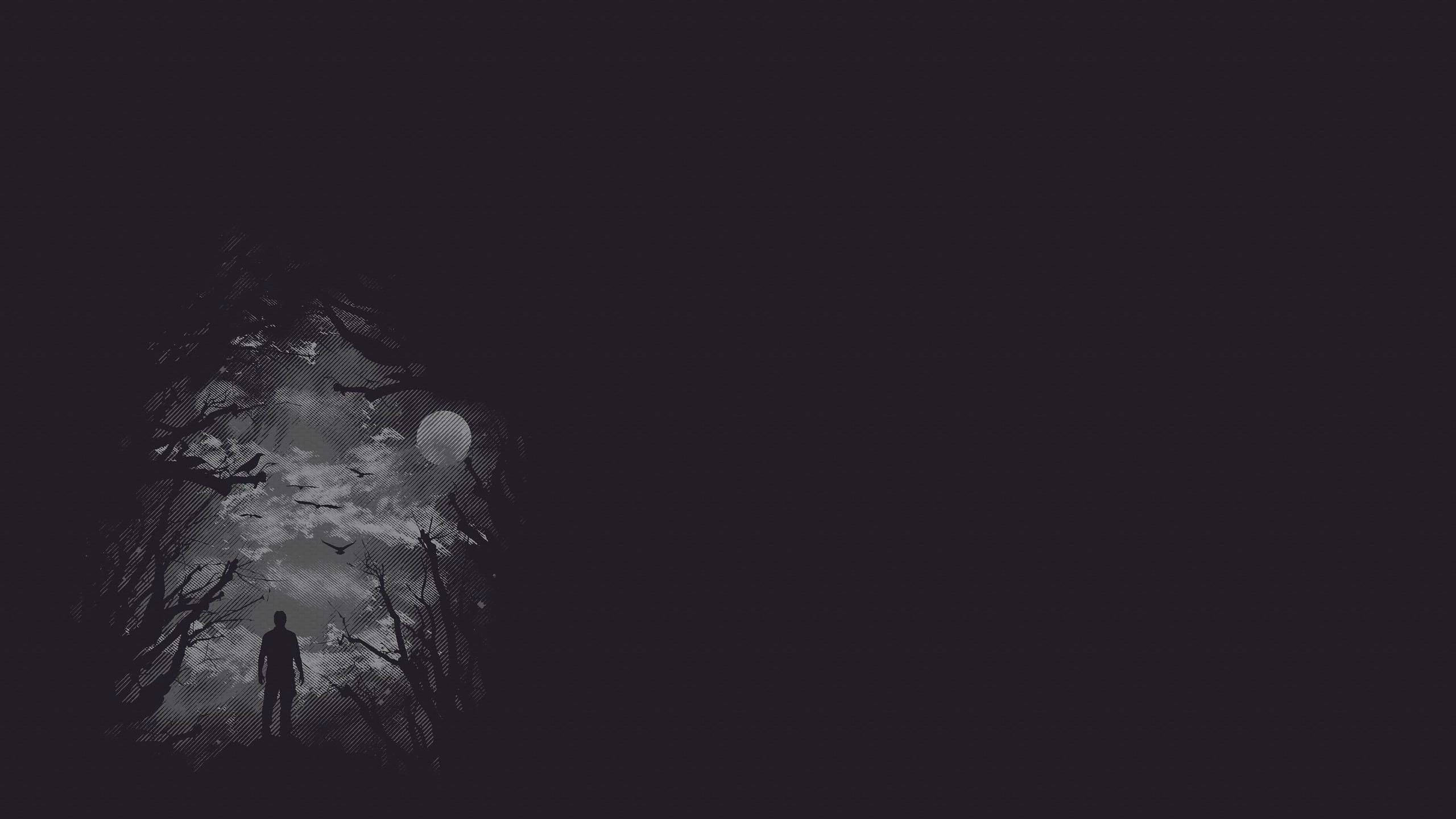 Dark Sad, forest, silhouette, 2K Desktop Wallpaper