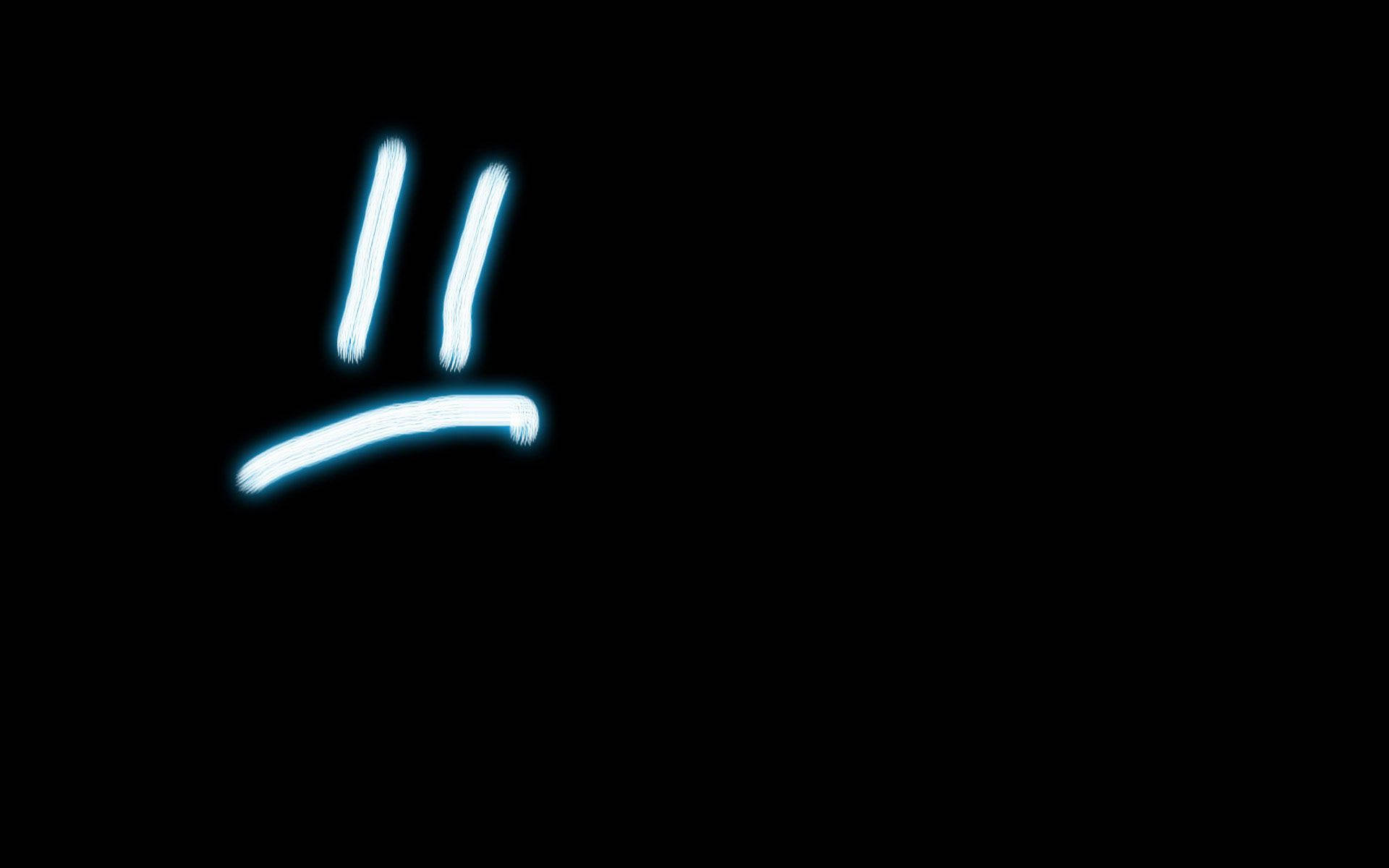 glowing blue neon sad face, pitch black background, Full HD Desktop Wallpaper