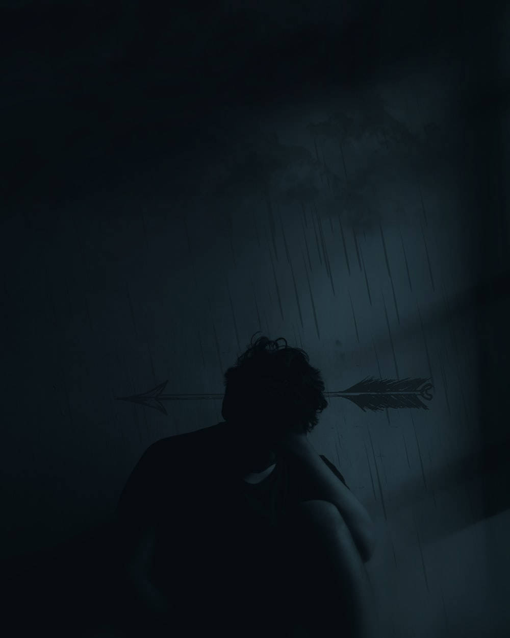 Dark Sad, silhouetted figure, dark room, SD Phone Wallpaper