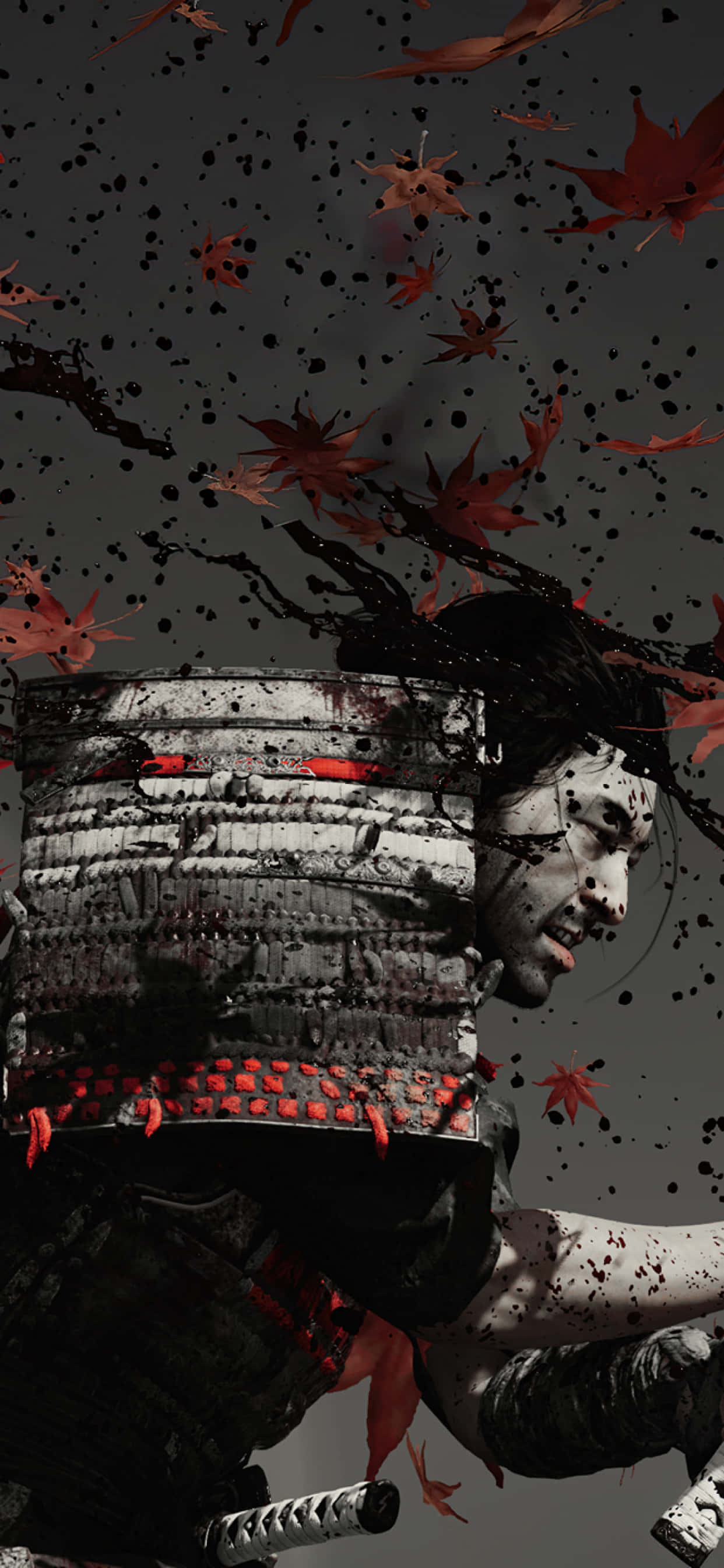 Dark Samurai, blood-splattered samurai warrior, armor, 2K Phone Wallpaper