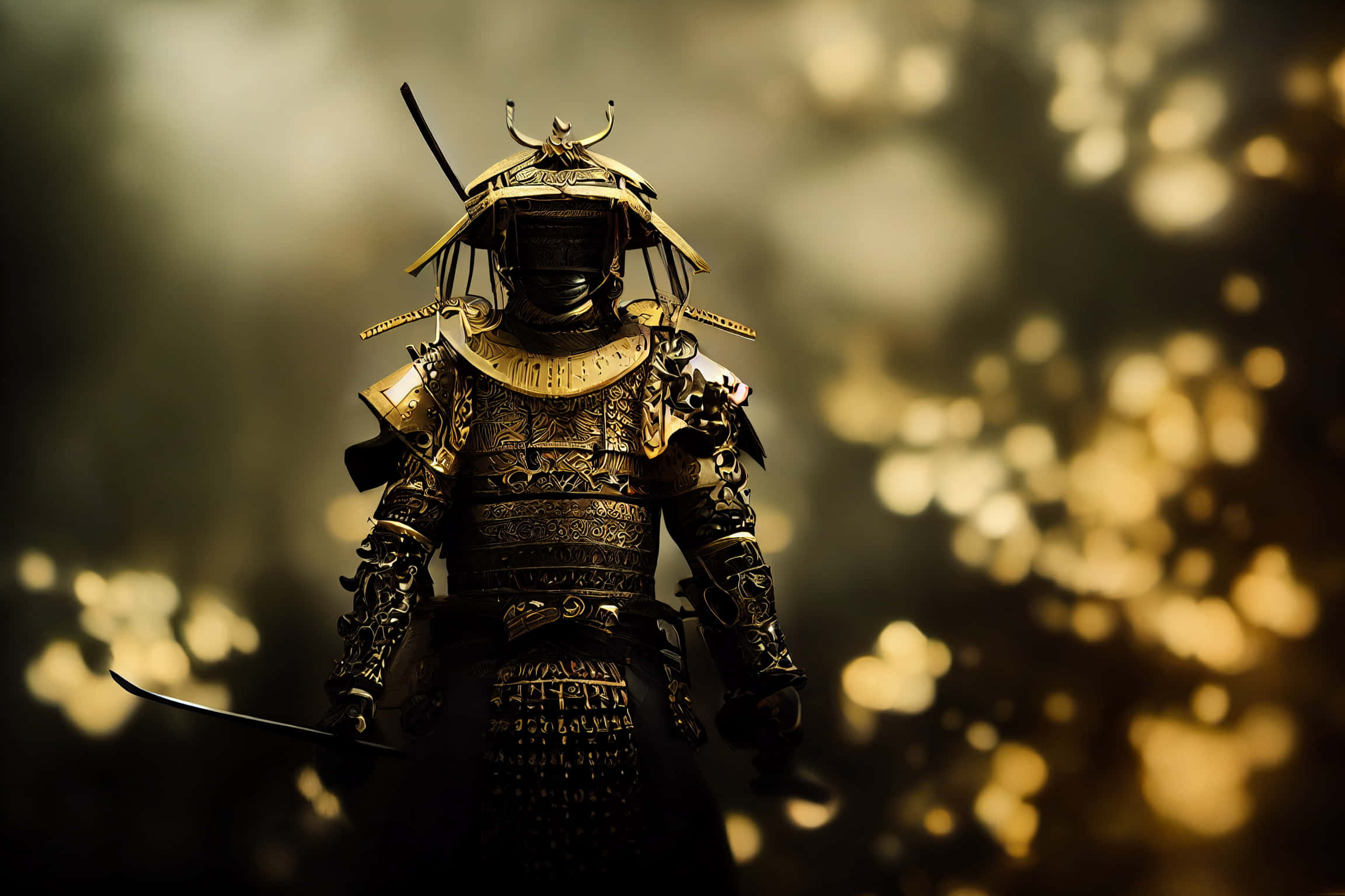 Dark Samurai Armor, samurai warrior, ornate golden armor, Full HD Desktop Wallpaper