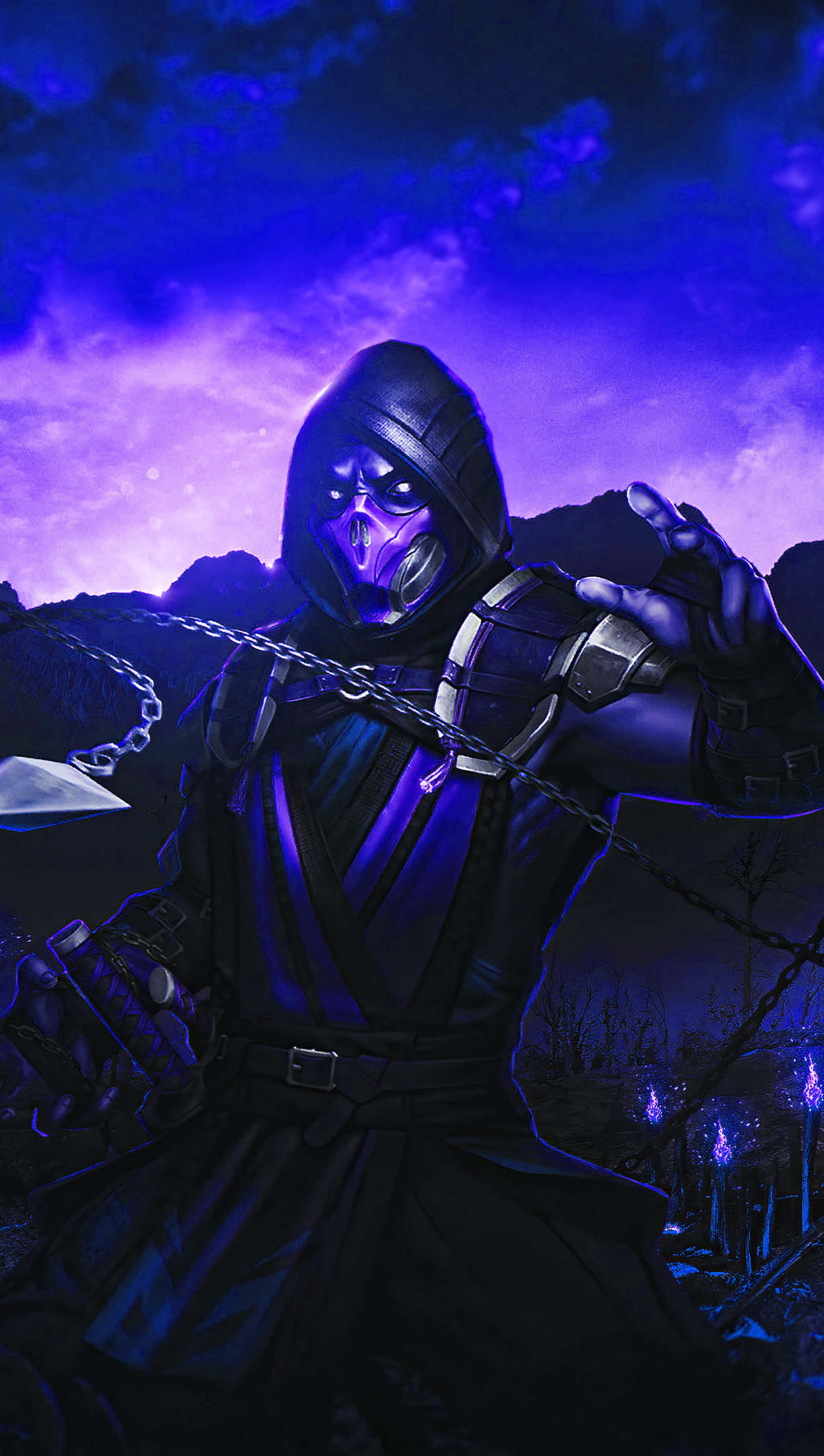 Dark Samurai, purple-masked, glowing eyes, 2K Phone Wallpaper