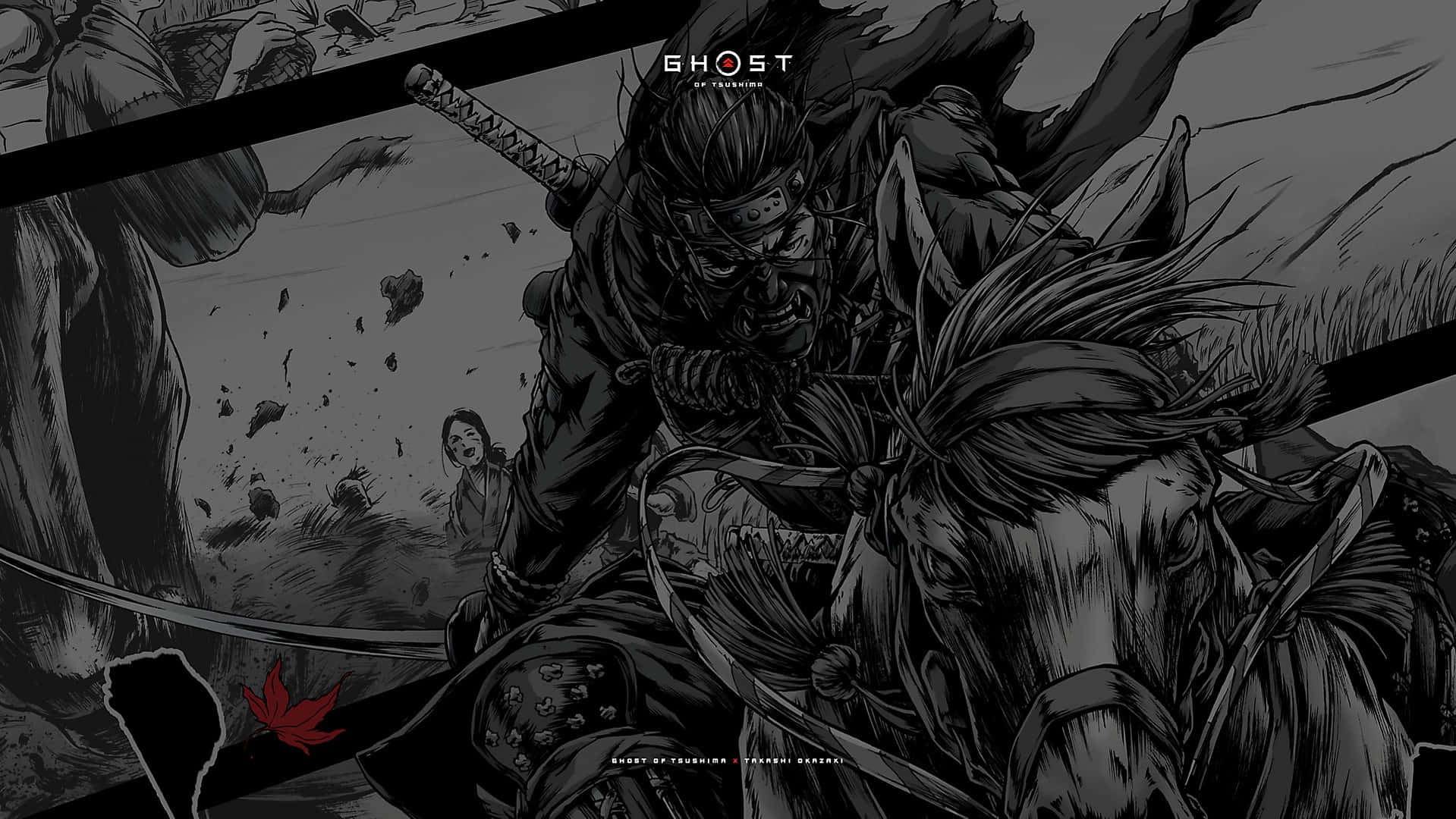 Dark Samurai, horse, black and white anime illustration, HD Desktop Wallpaper