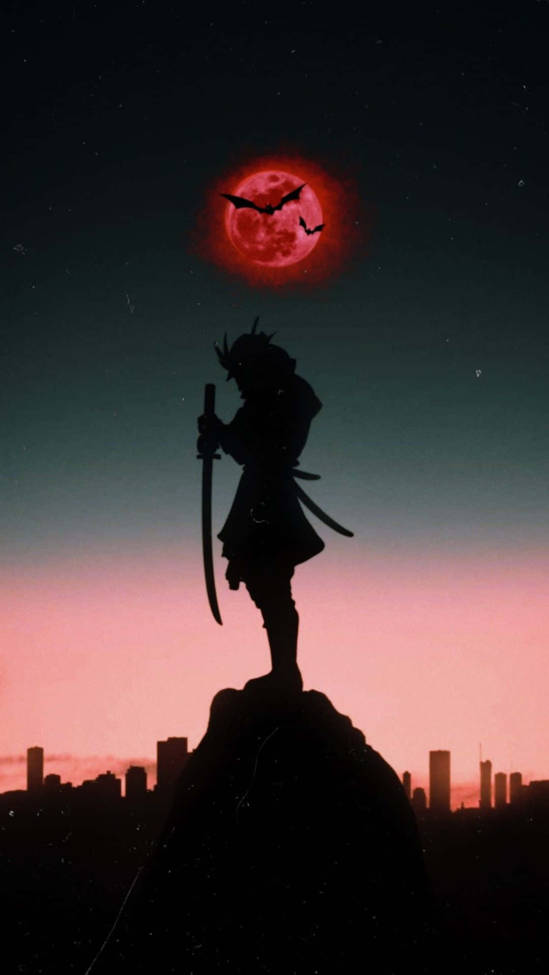 Dark Samurai, red full moon, rocky peak, HD Phone Wallpaper