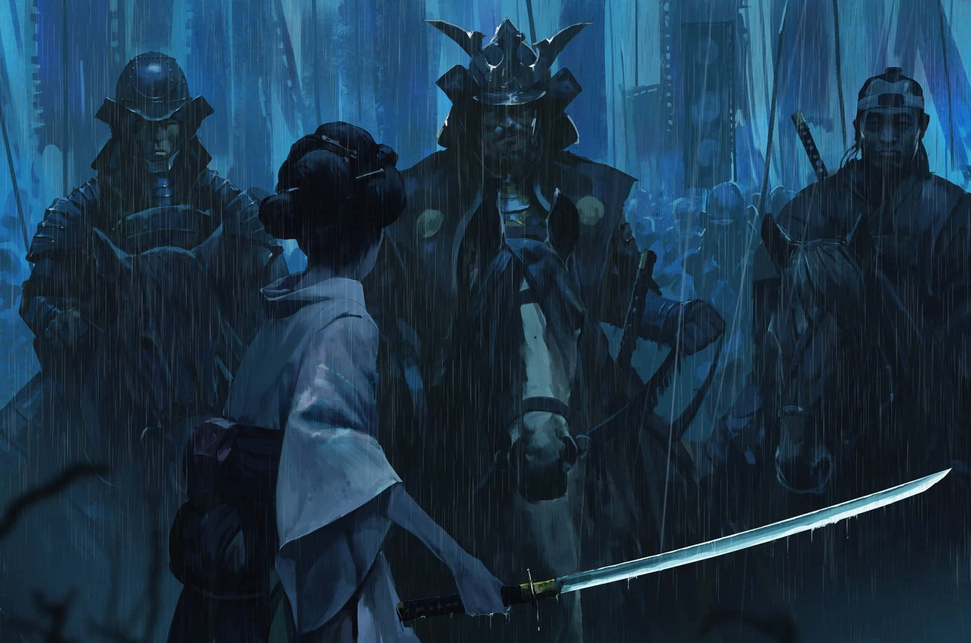 Dark Samurai, samurai woman, katana, Full HD Desktop Wallpaper