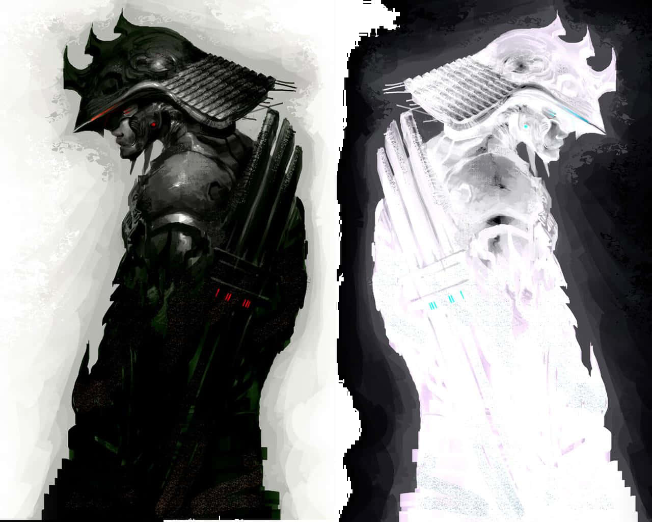 black and white samurai, armored samurai warriors, dark and menacing, HD Desktop Wallpaper