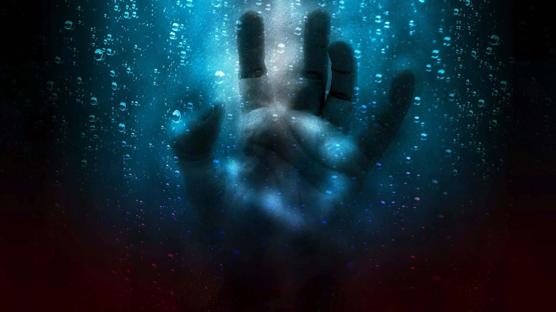 human hand, glass surface, underwater, Full HD Desktop Wallpaper
