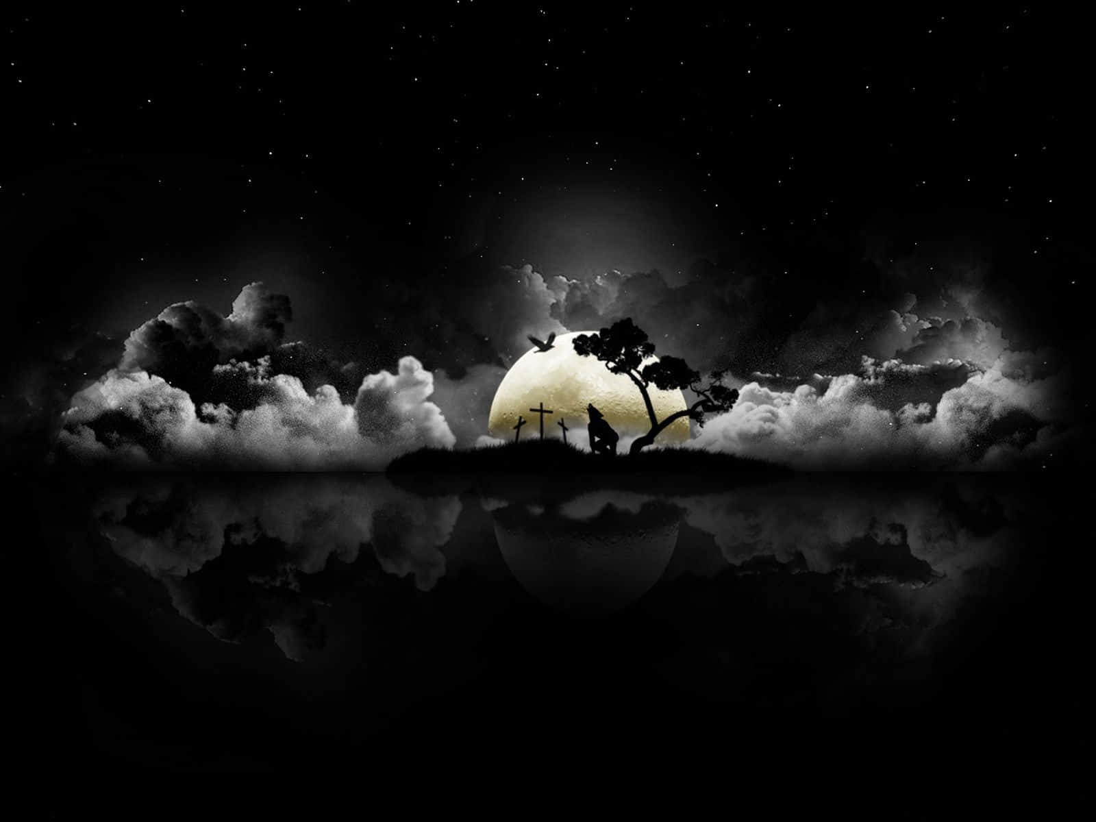Dark Scary, full moon, still water, HD Desktop Wallpaper