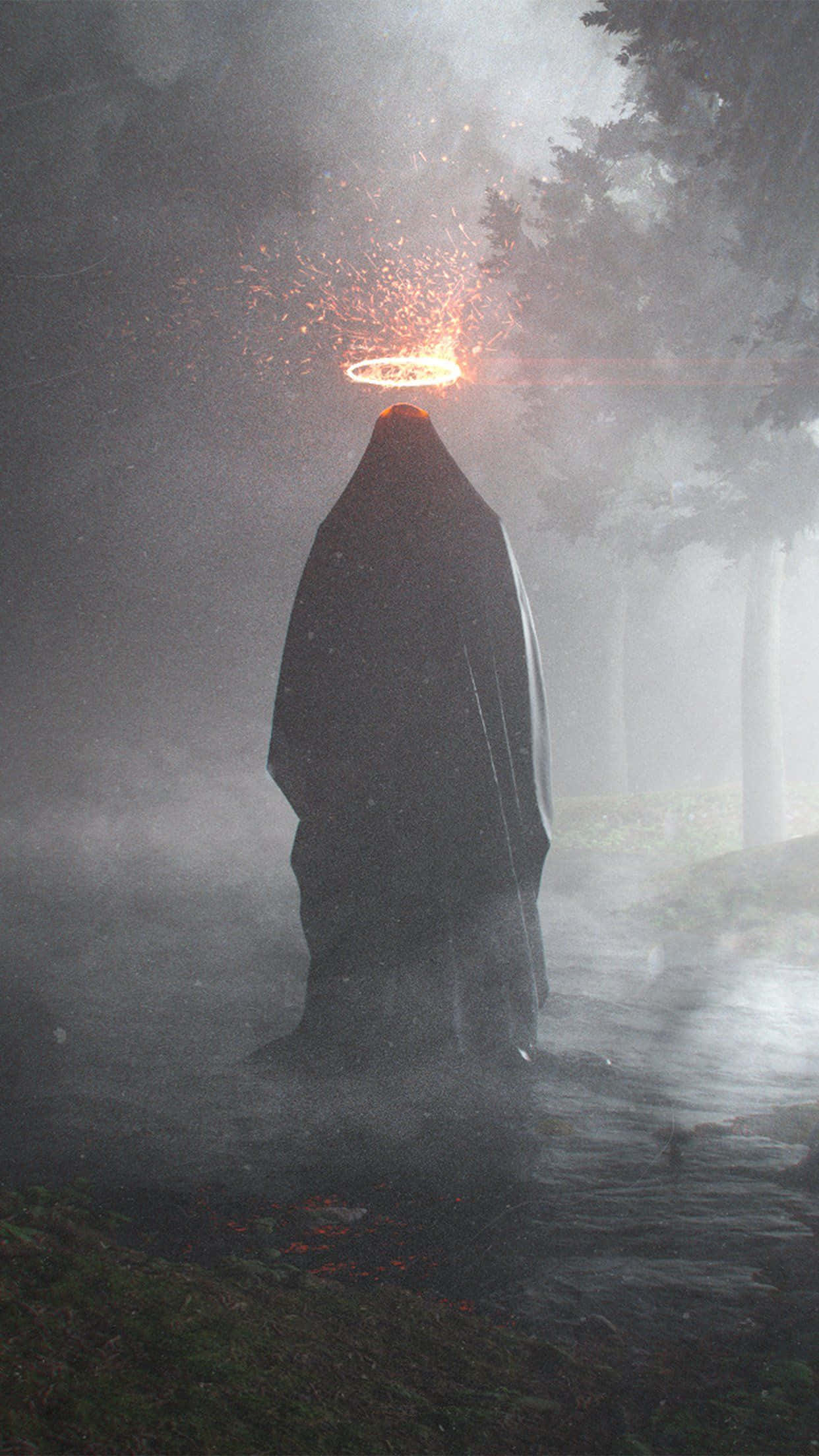 Dark Scary, hooded figure, misty forest, Full HD Phone Wallpaper