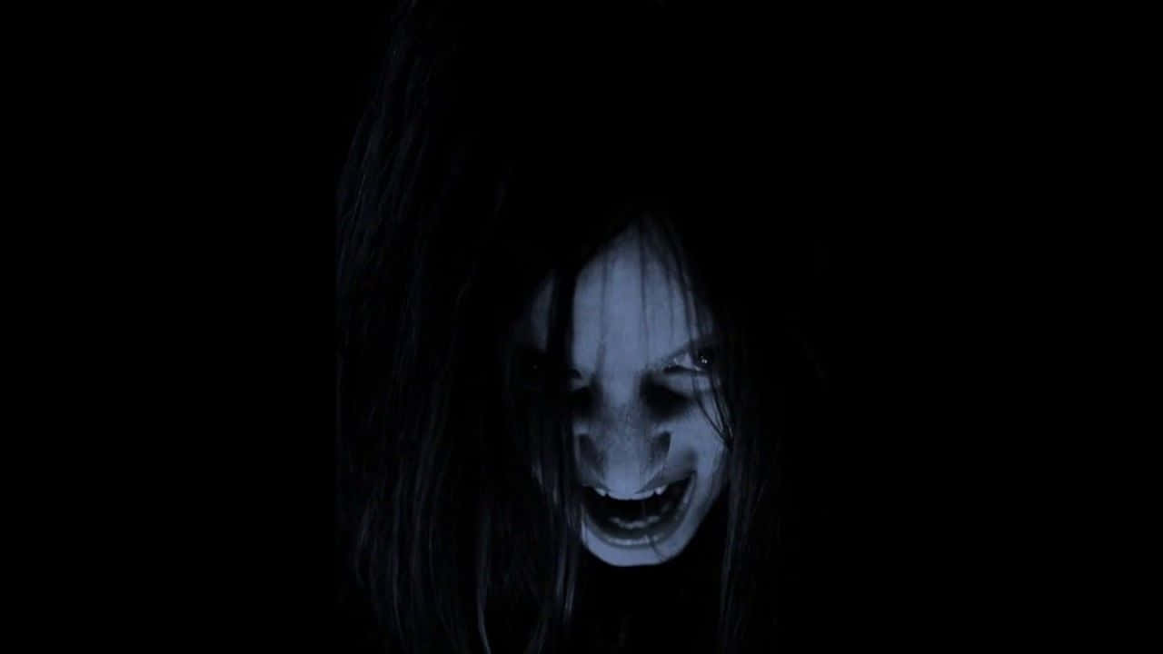 ghostly face, wild dark hair, wide menacing grin, HD Desktop Wallpaper