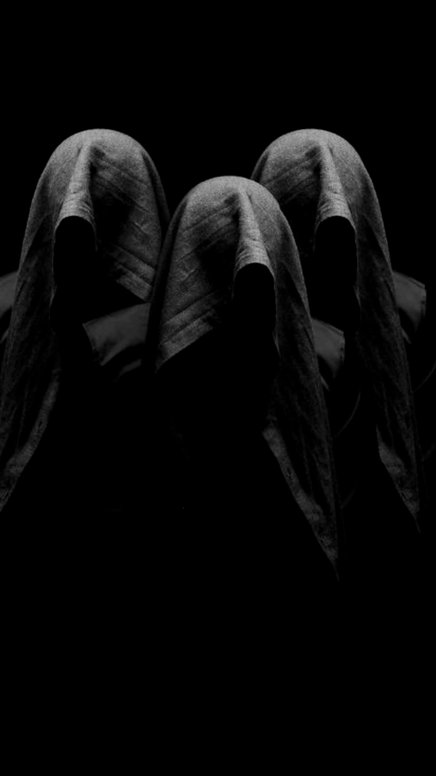 Dark Scary, hooded figures, black background, 2K Phone Wallpaper