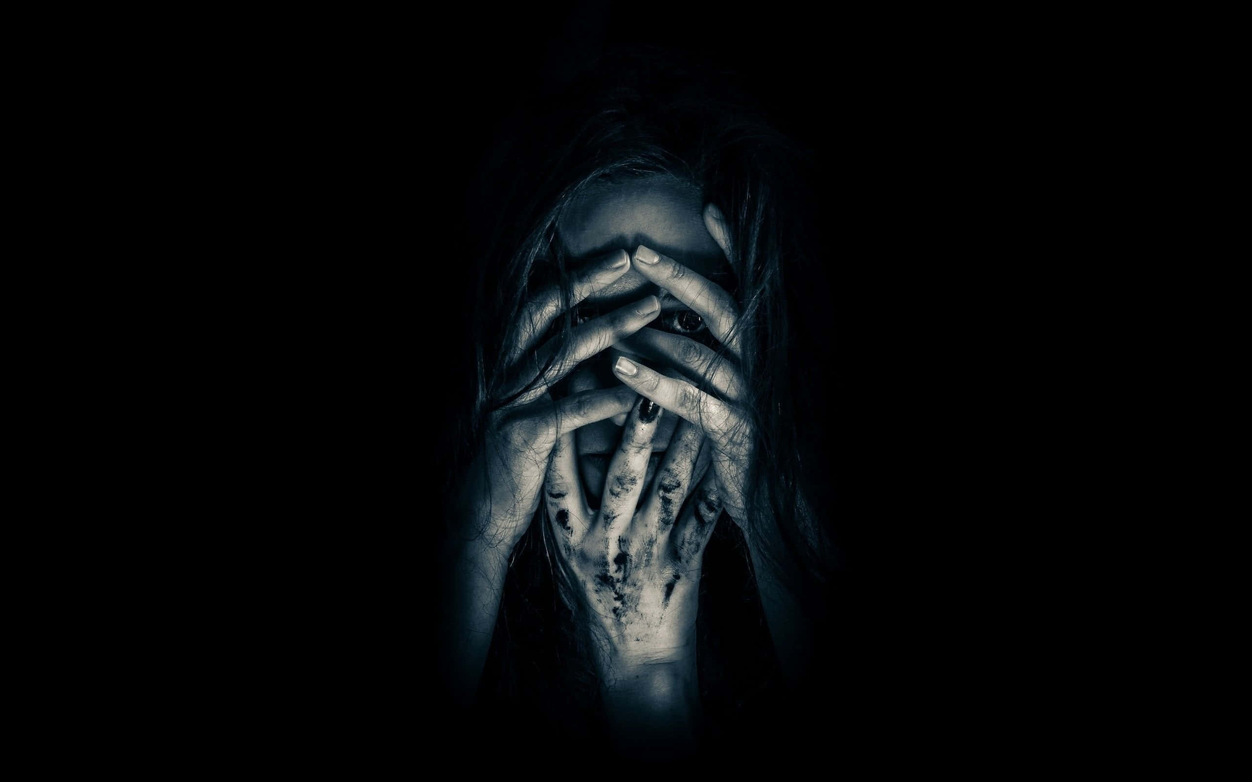 Dark Scary, black background, blue lighting, 2K Desktop Wallpaper