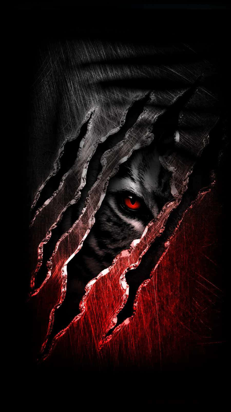 Predatory Gaze in Darkness, glowing red eye, jagged tear, HD Phone Wallpaper