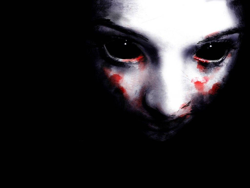 pale face, bloodstains around the eyes, black background, SD Desktop Wallpaper