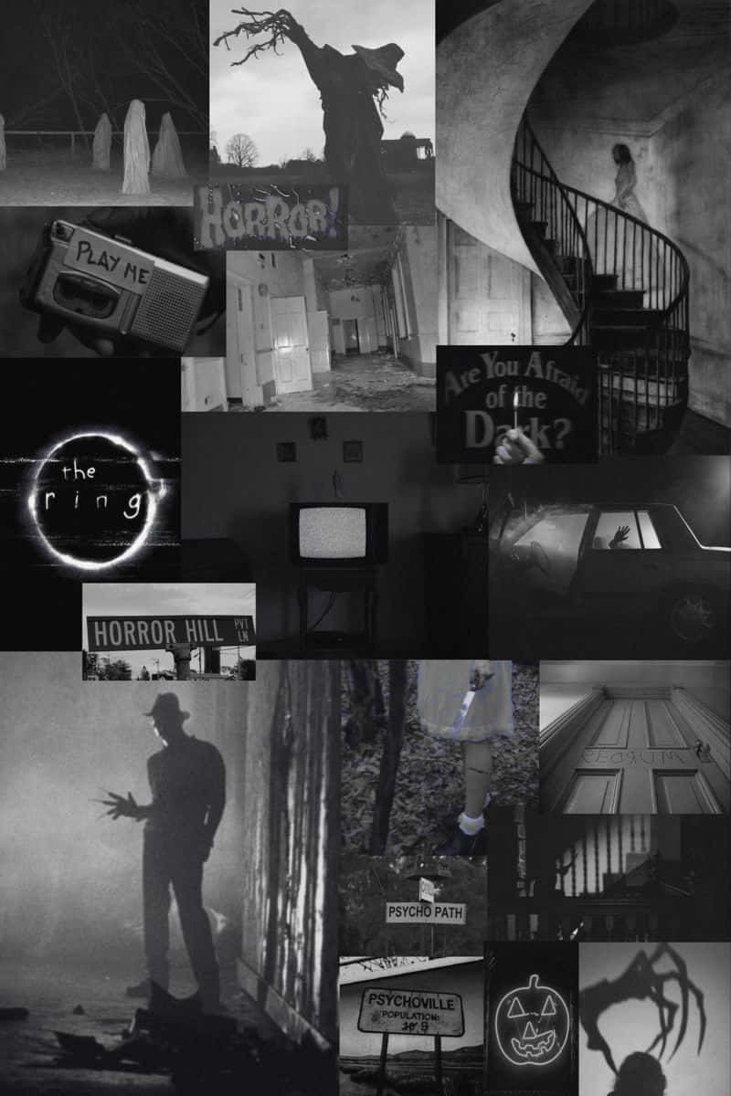 black and white horror collage, haunted houses, ghosts, SD Phone Wallpaper