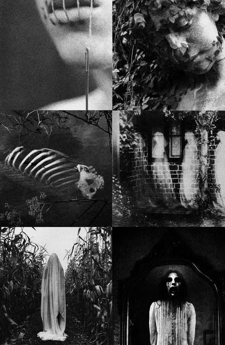 dripping mouth, leaf-covered face, skeletal ribcage, SD Phone Wallpaper