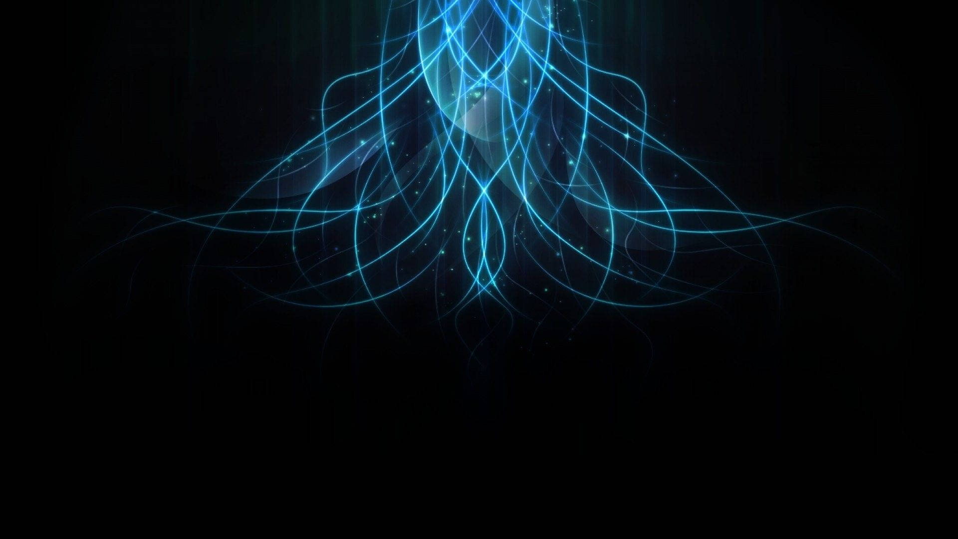 neon curve lights, glowing blue energy lines, central orb, Full HD Desktop Wallpaper
