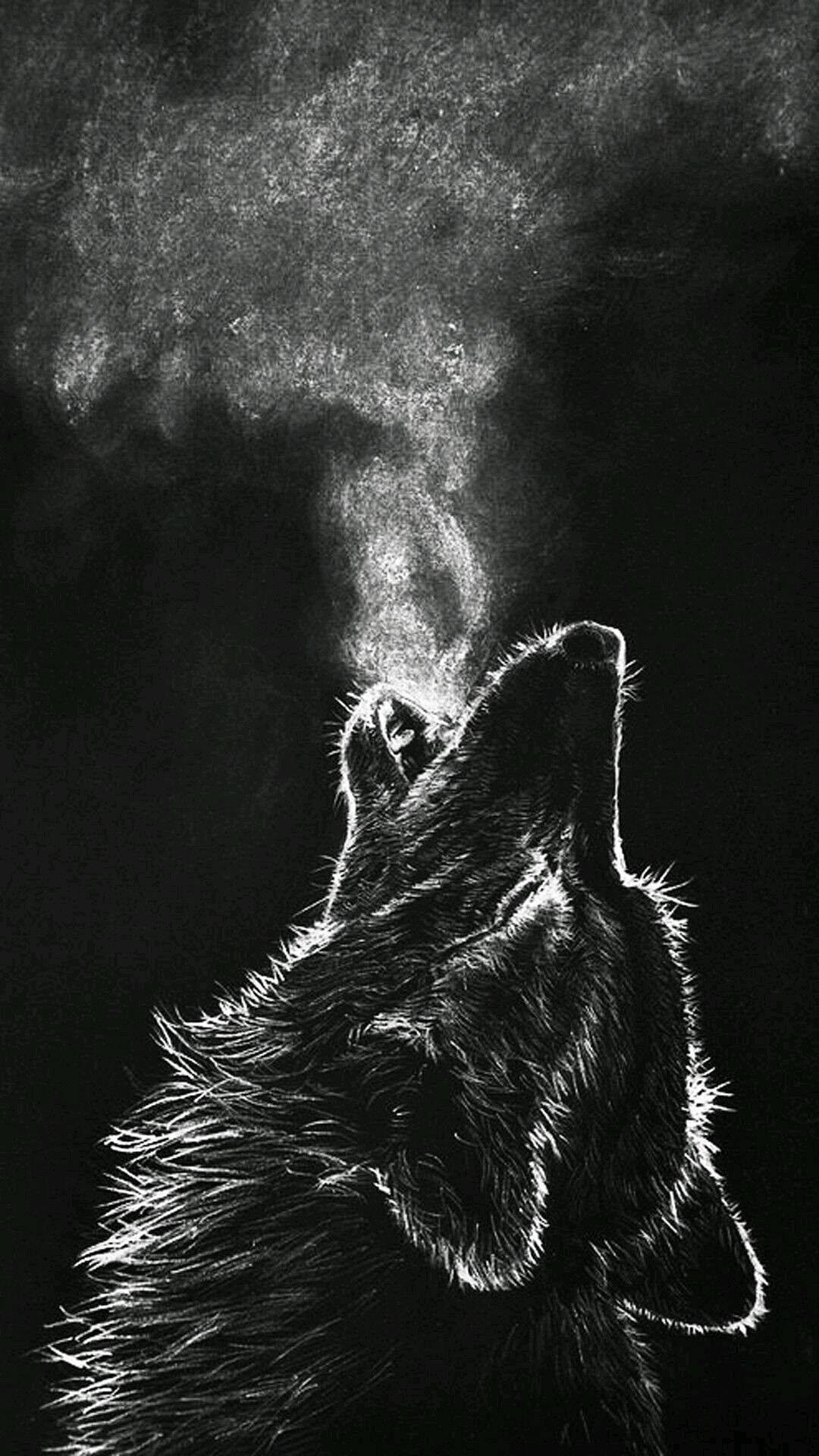 wolf, white smoke, dark sky, Full HD Phone Wallpaper